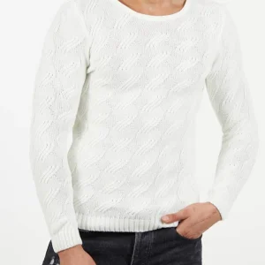Pull col rond blanc torsadé homme fashion