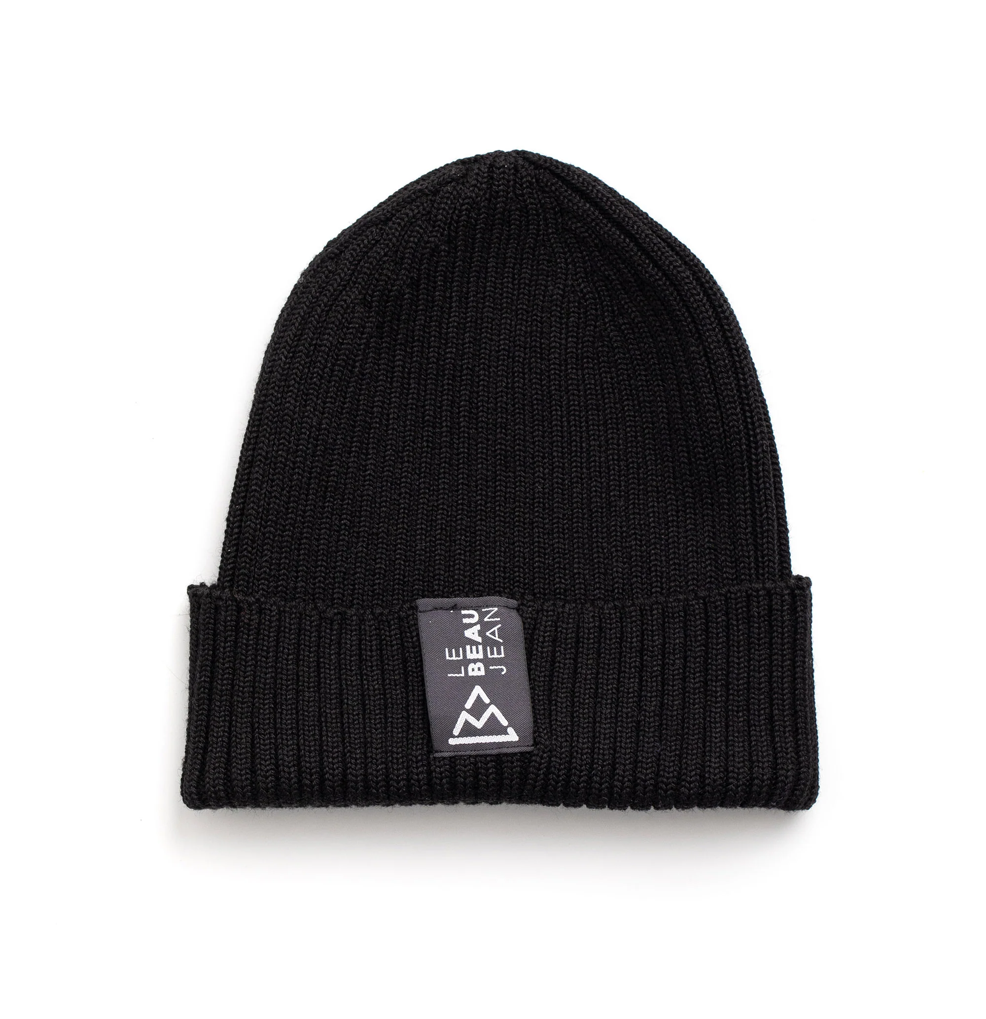 Bonnet en laine noir avec étiquette logo tissée – Image 2