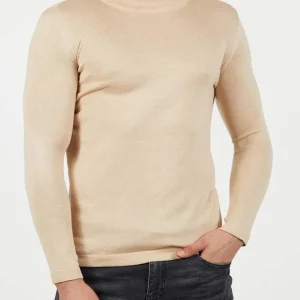 Pull col rond beige homme stylé