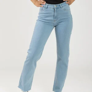 Jean droit à ourlets brut bleu clair