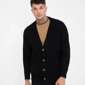 Pull cardigan noir fermeture bouton homme fashion