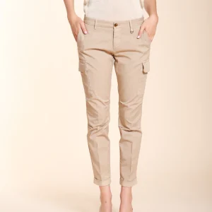 Chile City pantalon cargo femme en gabardine stretch slim fit