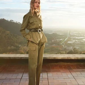 New York Wide Pinces cargo pantalon cargo femme en gabardine wide leg fit