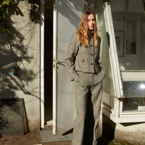 New York Studio pantalon chino femme en maille côtelée à sequins wide leg