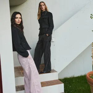 Dallas Wide pantalon cargo femme en gabardine wide leg