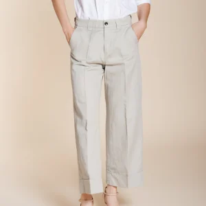 New York Studio Cropped pantalon chino femme en lin et coton straight fit