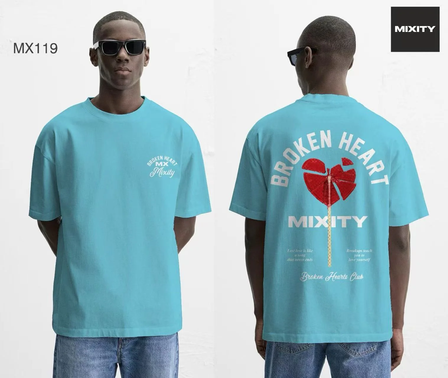 T-shirt mauve, noir ou blanc BROKEN HEART