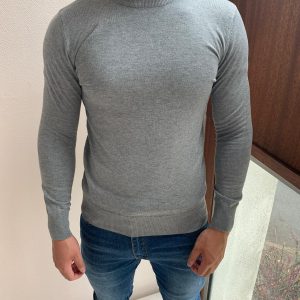 Pull col rond basique gris homme fashion