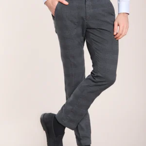 Torino pantalon chino homme en coton stretch avec imprimé pied-de-poule dégradé slim fit