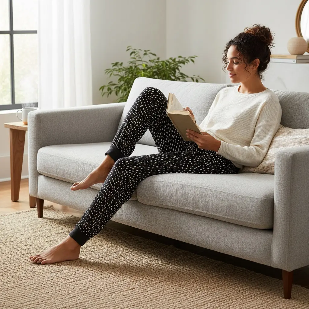 Bas de pyjama femme 9th Avenue L gris à pois – Taille ajustable et resserré aux chevilles – Image 2