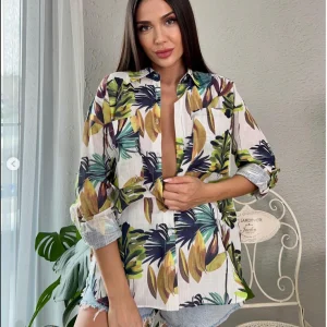 Chemise en lin à motifs