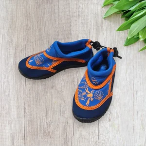 Chaussons de plage garçon Décathlon–Taille 26/27 | Bleu électrique & orange, semelle caoutchouc