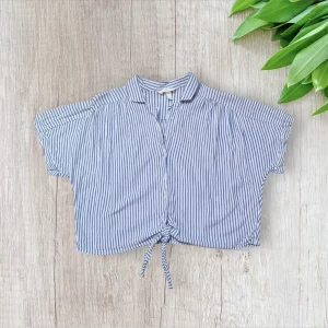 Chemise femme oversize nouée–H&M taille XL | Manches courtes & rayures bleues