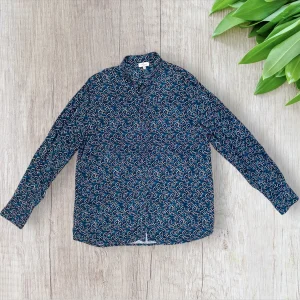 Chemise fluide femme Cyrillus 44 – Cupro & viscose – Bleu marine fleuri turquoise & blanc