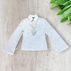 Chemisier femme IKKS taille 38 blanc à broderies