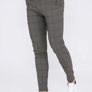 Pantalon à carreaux vert kaki homme fashion - Frilivin
