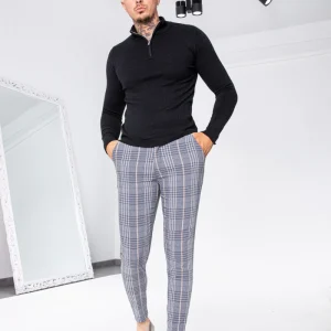 Pantalon à carreaux bleu marine homme fashion - Frilivin