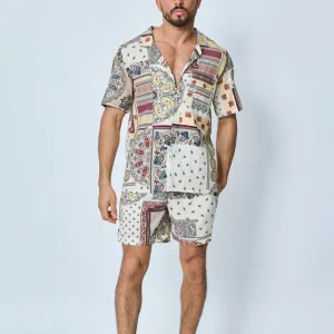 Ensemble Chemise Short à Motifs en Lin Frilivin 219953