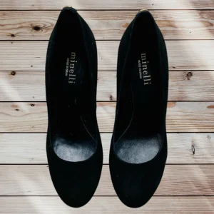 Escarpins Daim Noir Minelli Pointure 36 - Élégance avec Talon Fin et Détail Doré