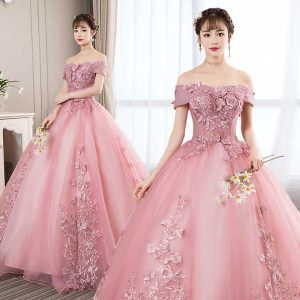 Robe de Bal Femme Brodée Rose