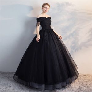 Robe de Bal Noire Épaules Dénudées