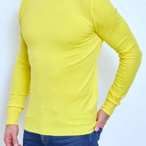 Pull Homme Jaune Clair Col Rond