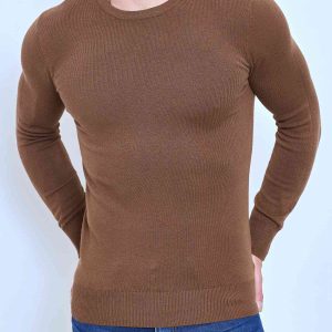 Pull Homme Marron Col Rond
