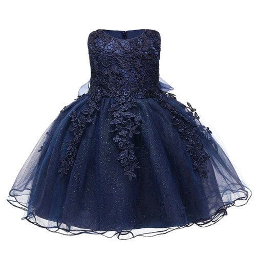 Robe Princesse Bébé Bleu Marine à Dentelle