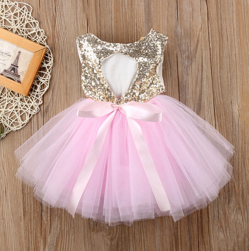 Robe de Bébé Rose et Doré – Image 2