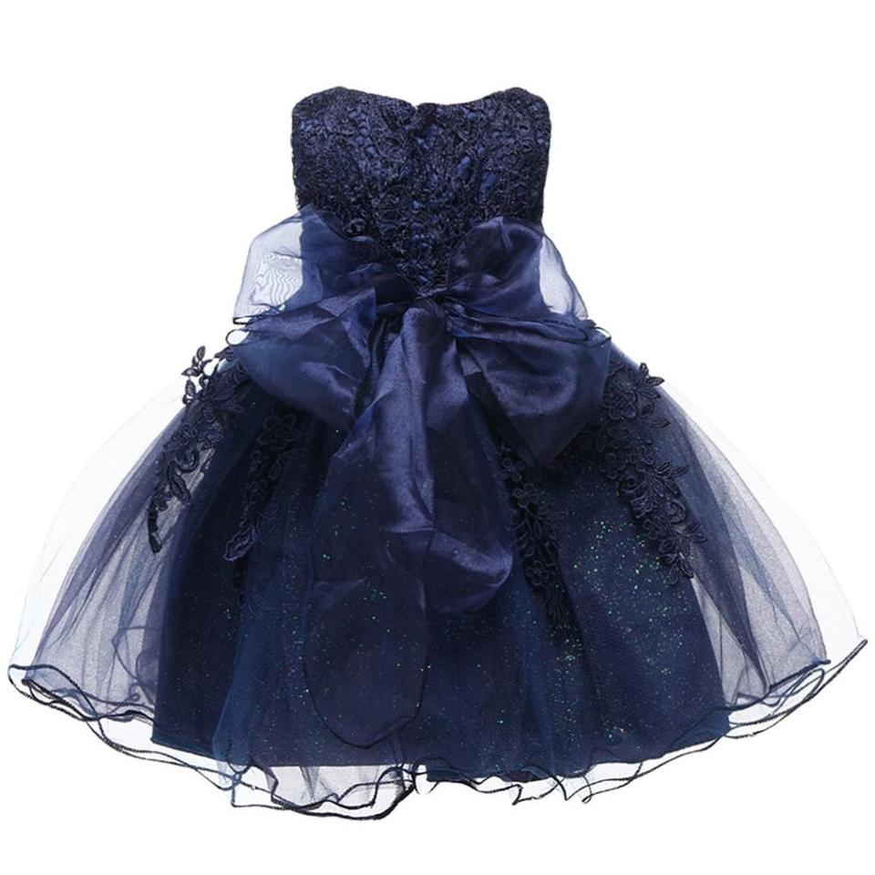 Robe Princesse Bébé Bleu Marine à Dentelle – Image 2