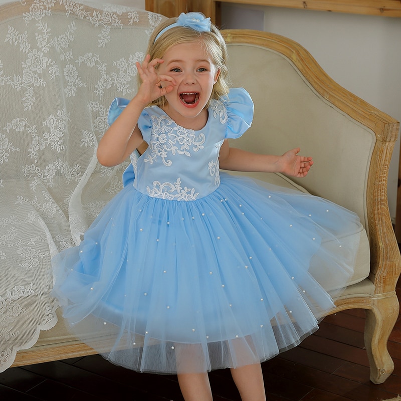 Robe Princesse Bébé Bleu CIel – Image 2
