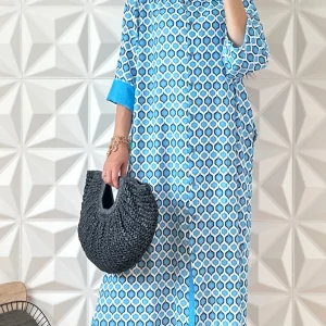 Robe chemise longue style casual - Bleu