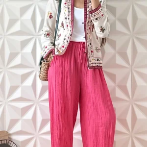 Veste en lin Brodée - Beige