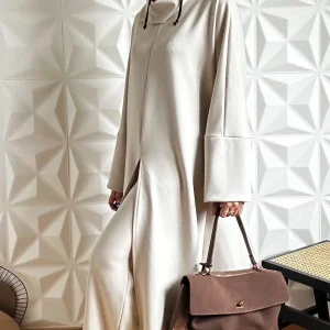 Ensemble pantalon large et robe caftan à col roulé - Beige