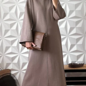 Robe longue molletonnée à Col montant et Emmanchures basses - Camel