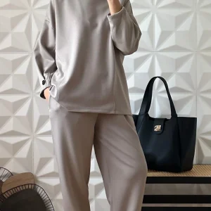 Ensemble pantalon coupe barrel et Sweat emmanchures basses - Taupe