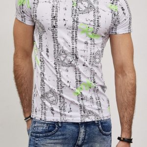 Polo col mao blanc avec imprimé homme stylé