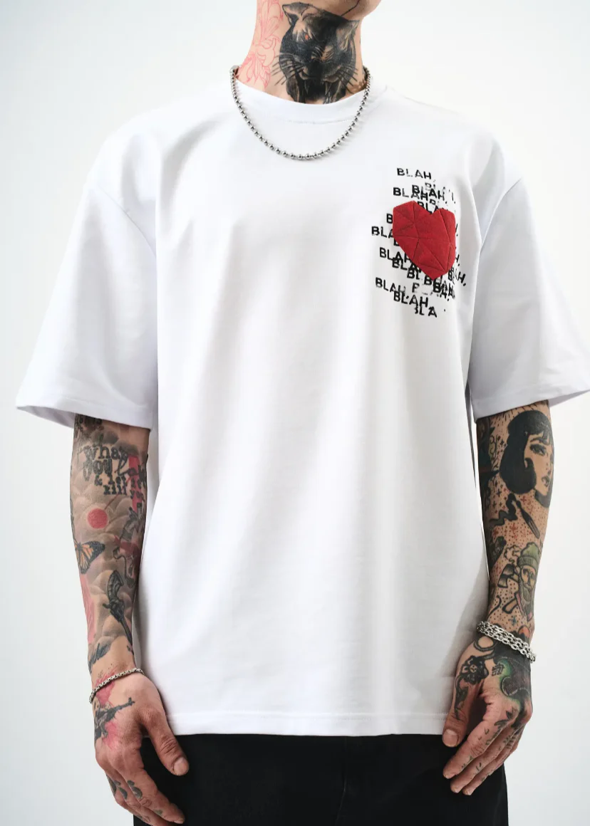 T-shirt oversize homme Hallstarz – BlaBla cœur brodé 3D – Image 2