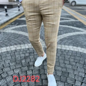 Pantalon beige à carreaux slim fashion homme