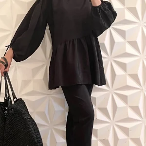Ensemble Pantalon fuselé et Blouse trapèze - Noir