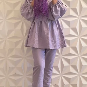 Ensemble Pantalon fuselé et Blouse trapèze - Lilas