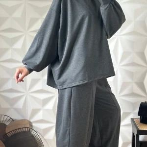 Ensemble oversize en Coton avec pantalon coupe Barrel - Gris