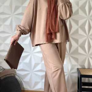 Ensemble oversize en Coton avec pantalon coupe Barrel - Camel