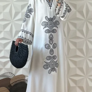 Robe brodées à manches évasées - Blanc