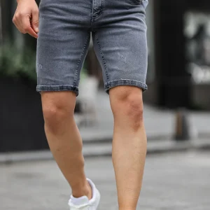 Short en jean gris foncé pour homme