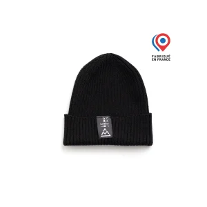 Bonnet en laine noir avec étiquette logo tissée