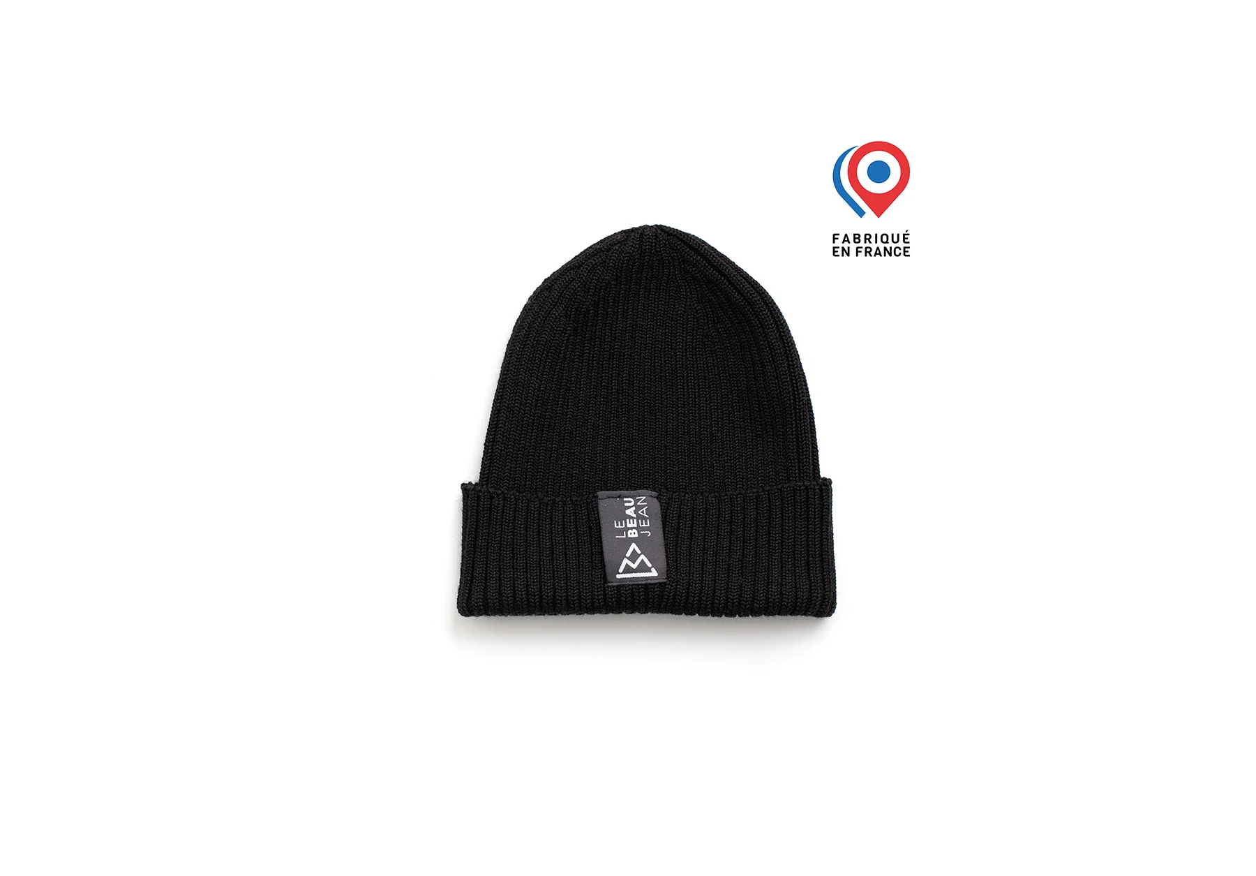 Bonnet en laine noir avec étiquette logo tissée