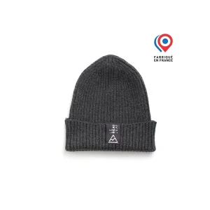 Bonnet en laine gris avec étiquette logo tissée