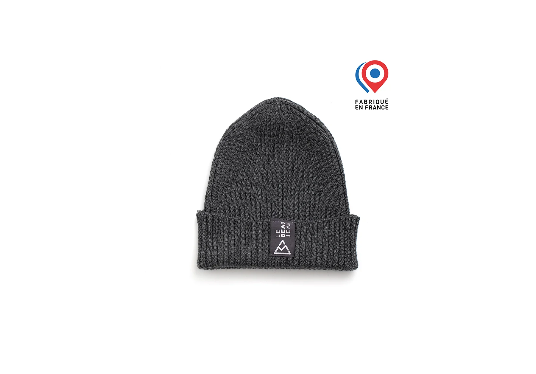 Bonnet en laine gris avec étiquette logo tissée
