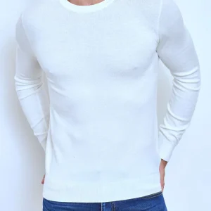 Pull col rond blanc fashion homme